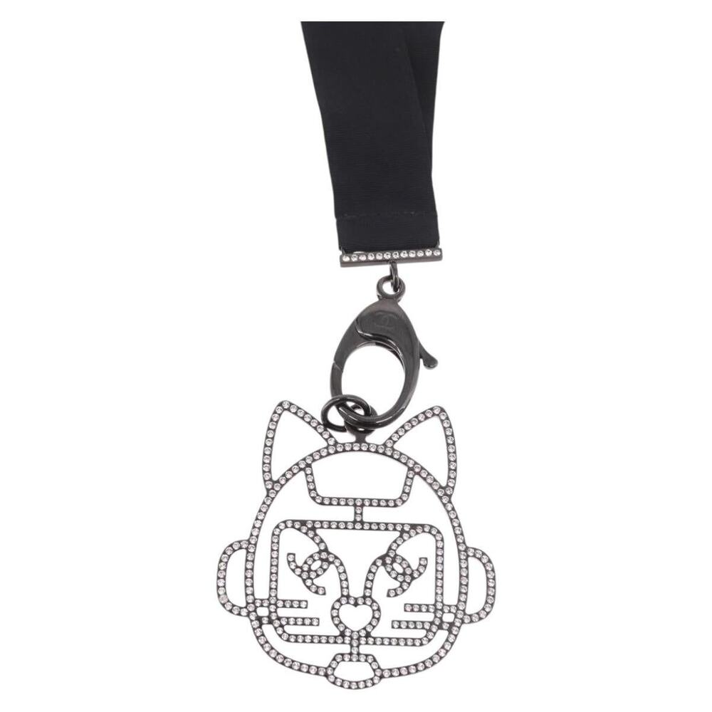 Chanel Cat Robot Necklace Metal Black CC